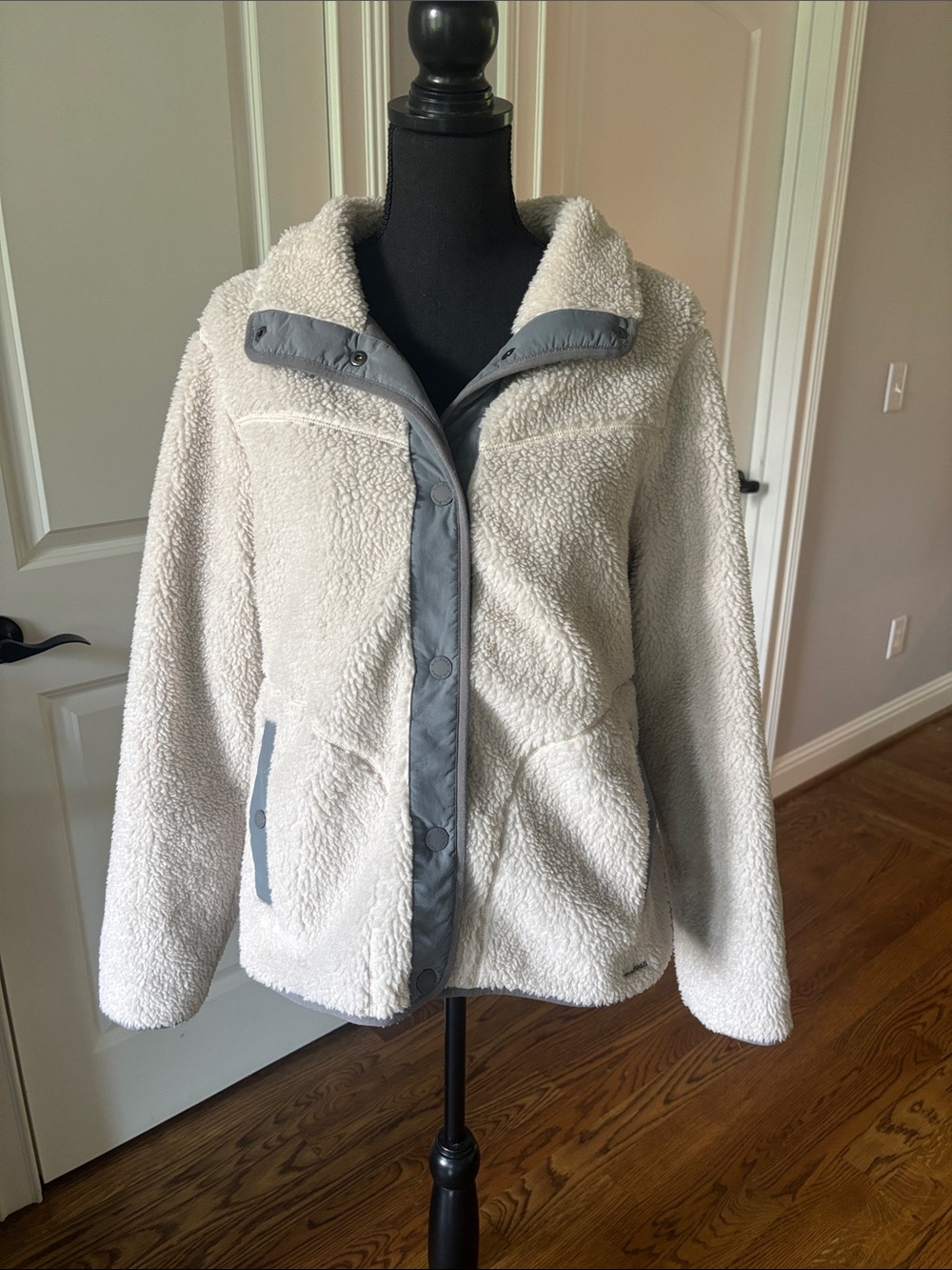 L.L. Bean Cream Sherpa Jacket with Gray Trim